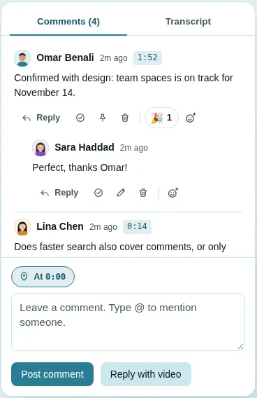 Comments beside the video